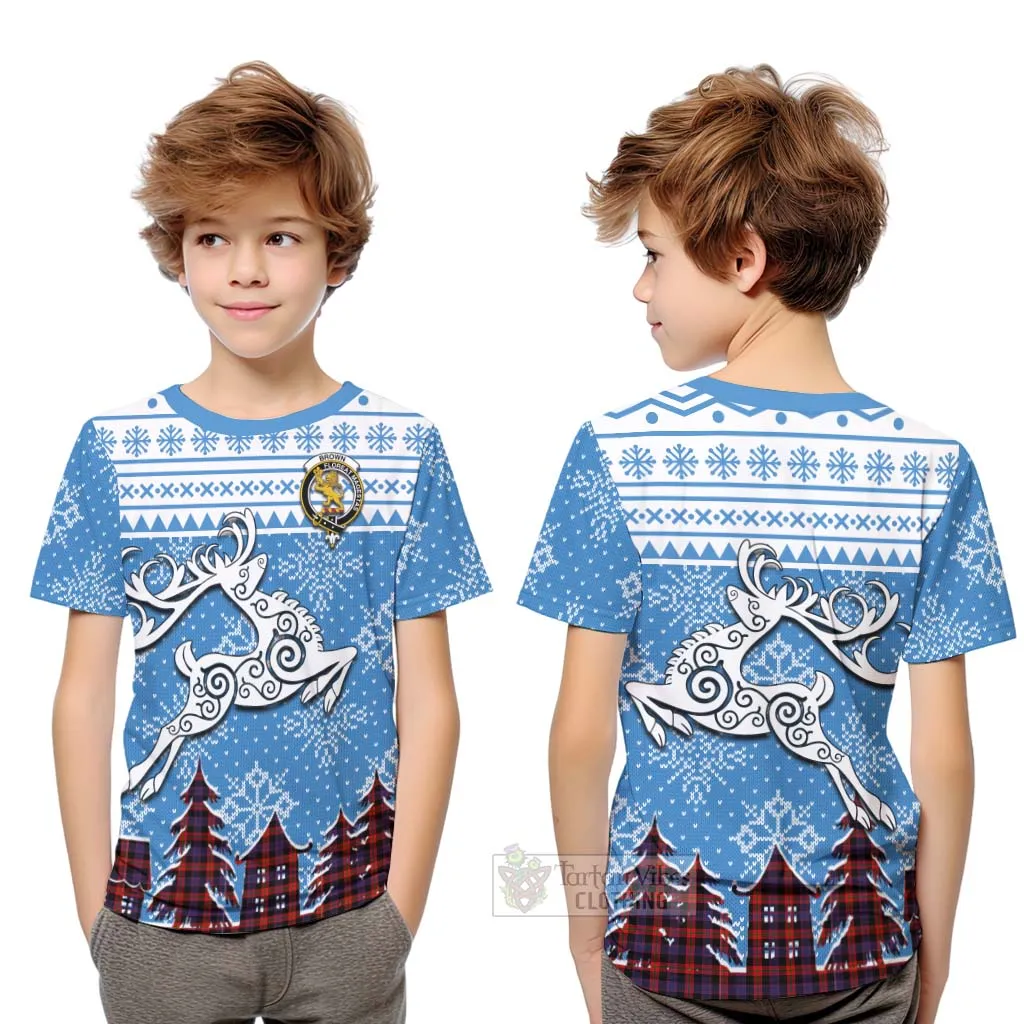 Brown (Broun) Clan Christmas Kid T-Shirt Celtic Reindeer Style