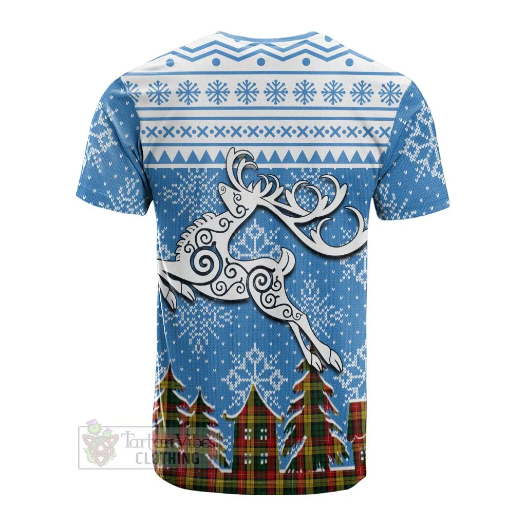 Buchanan Clan Christmas Cotton T-shirt Celtic Reindeer Style