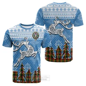 Buchanan Clan Christmas Cotton T-shirt Celtic Reindeer Style