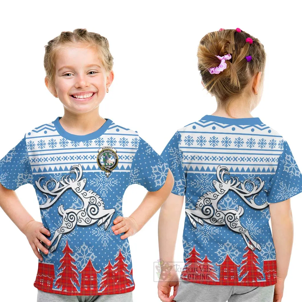 Burnett Clan Christmas Kid T-Shirt Celtic Reindeer Style