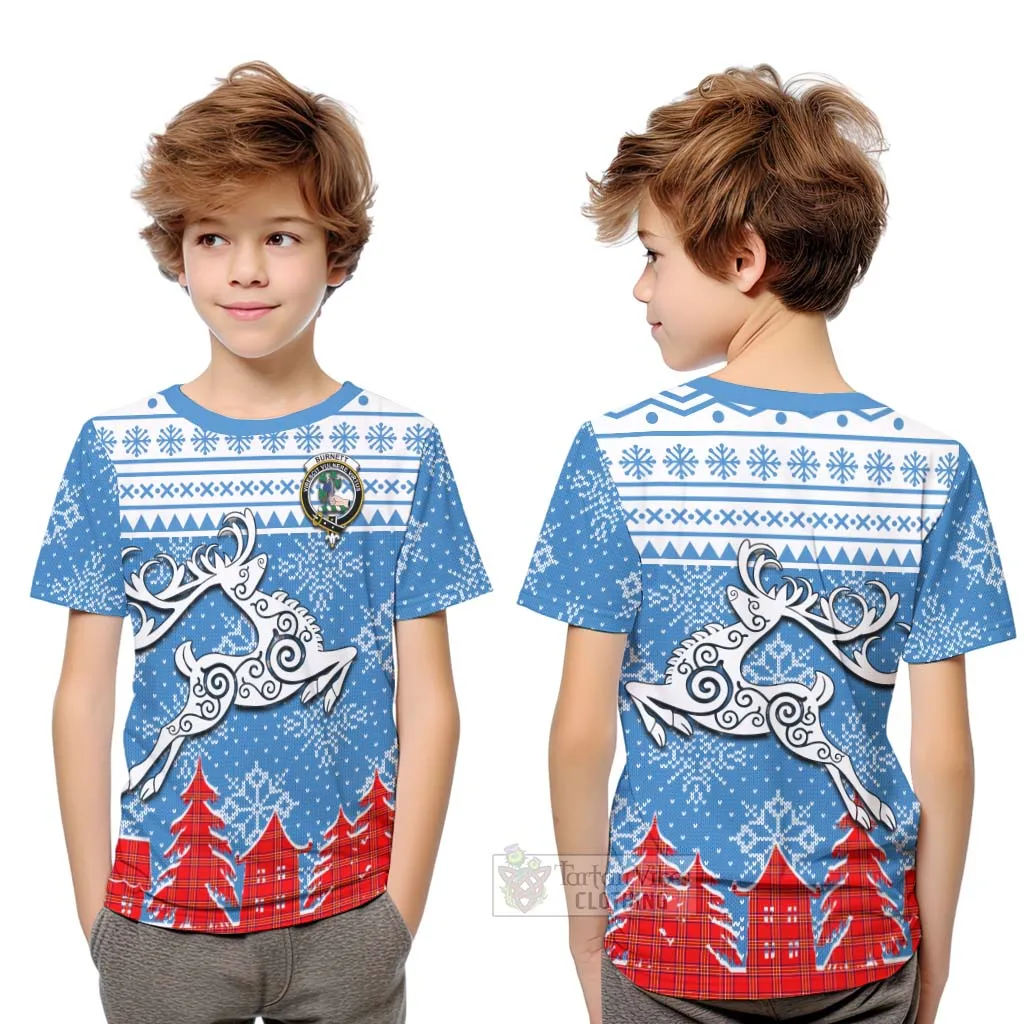 Burnett Clan Christmas Kid T-Shirt Celtic Reindeer Style