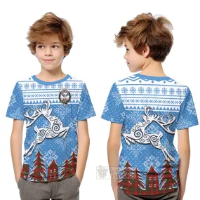 Burns Clan Christmas Kid T-Shirt Celtic Reindeer Style