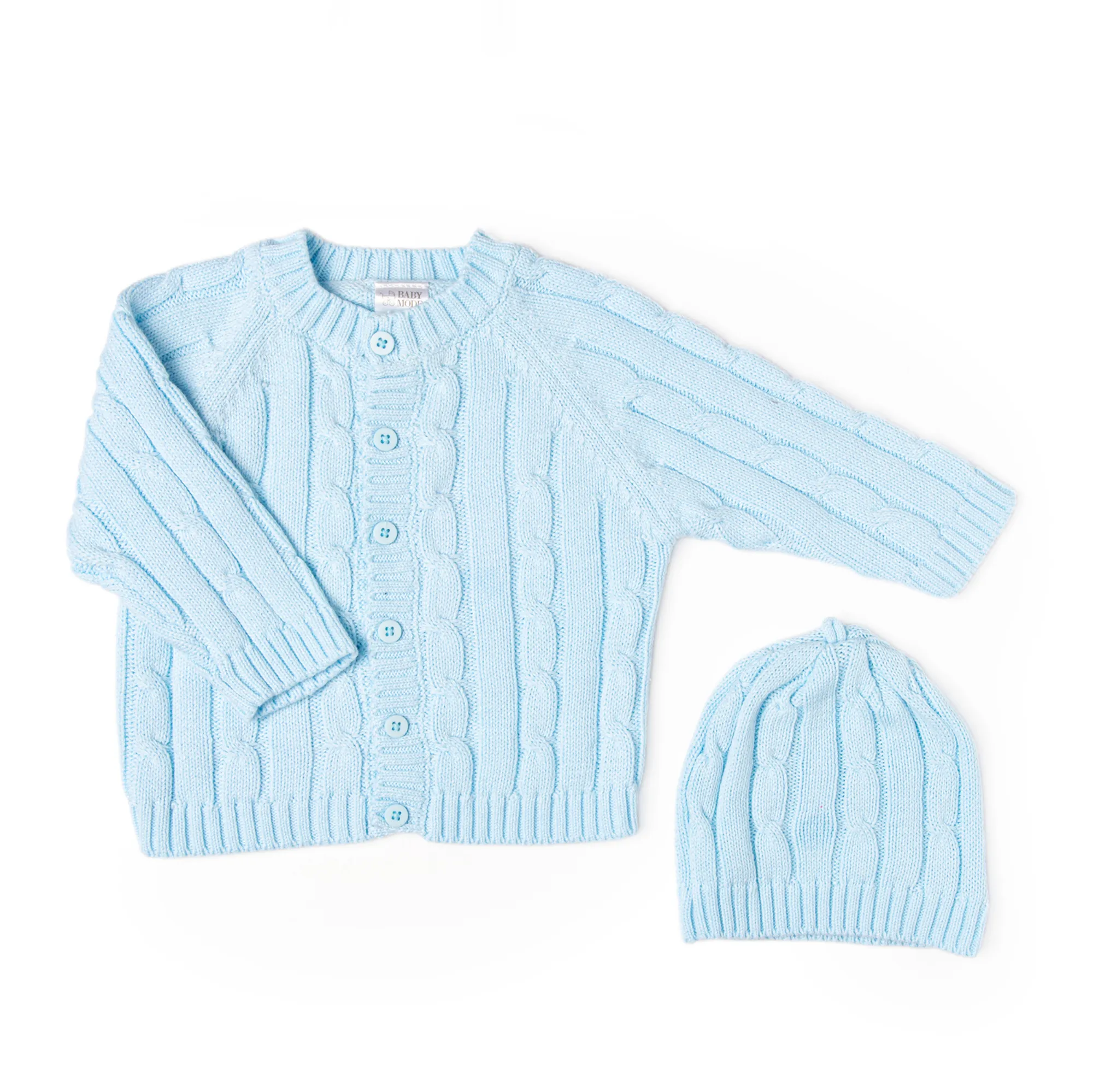 Cable Knit Cardigan and Hat Gift Set - Blue