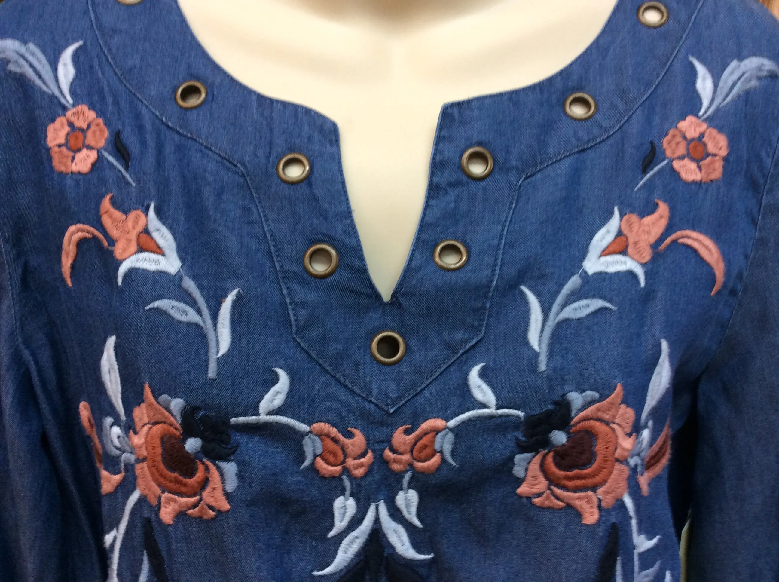 Cactus Flower Denim Top