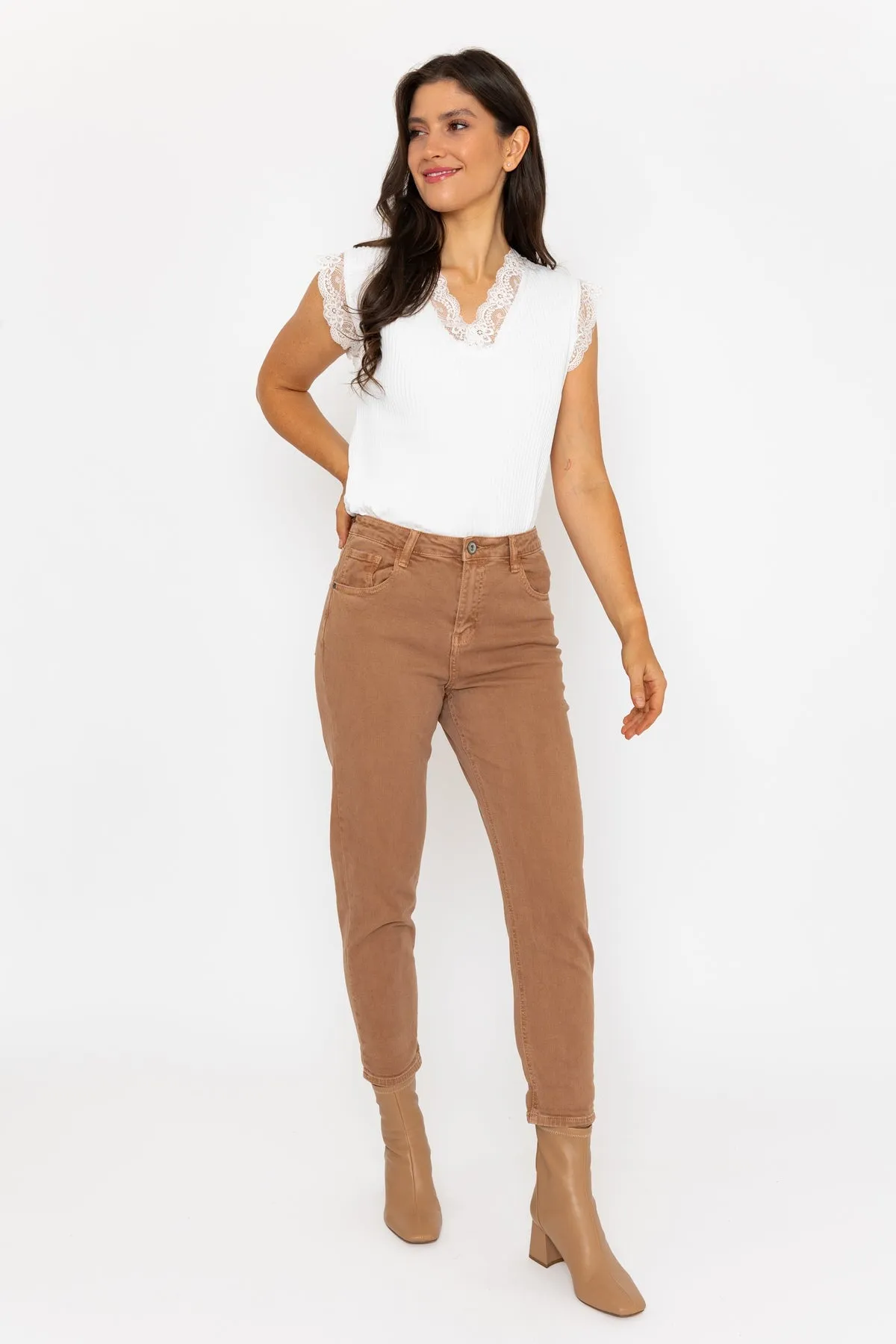 Camel High Waisted Mom Jeans