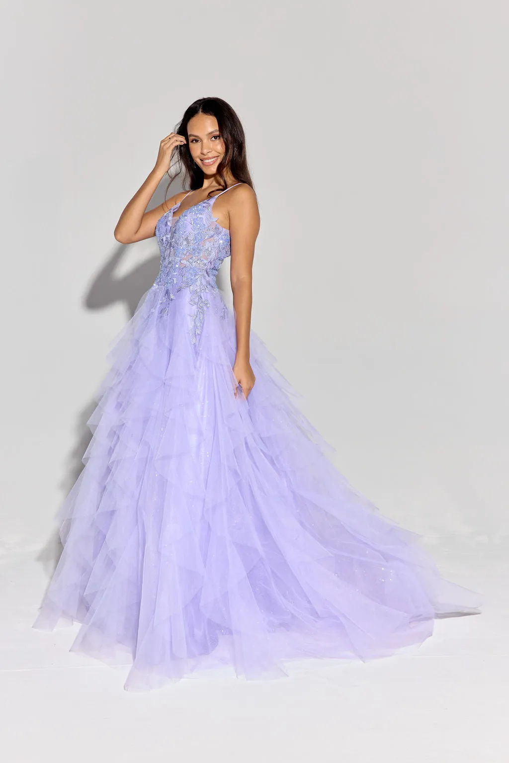 CAMILA Thin Strap Tulle Layered Prom & Formal Dress