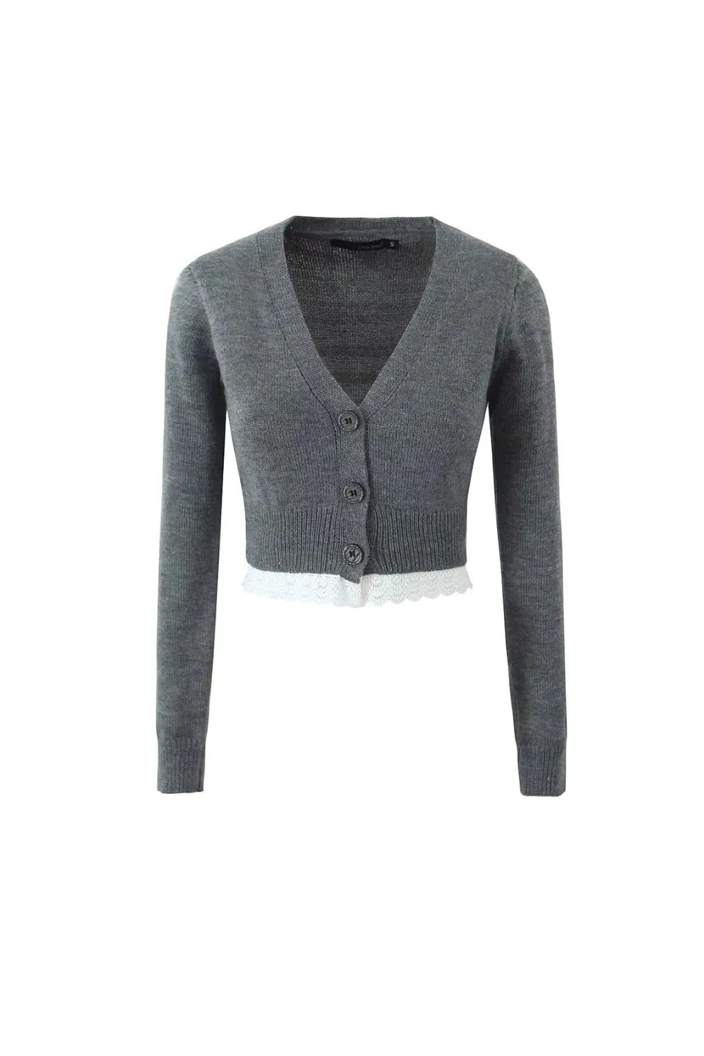 'Carolyn' Knitted Cardigan with Lace Trim