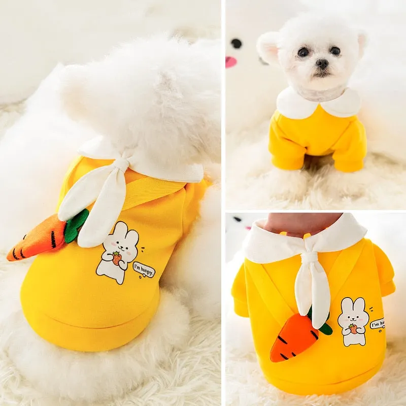 Cartoon Dog Clothes Cute Bow Tie Satchel Clothing Coat Warm Plush Sweater