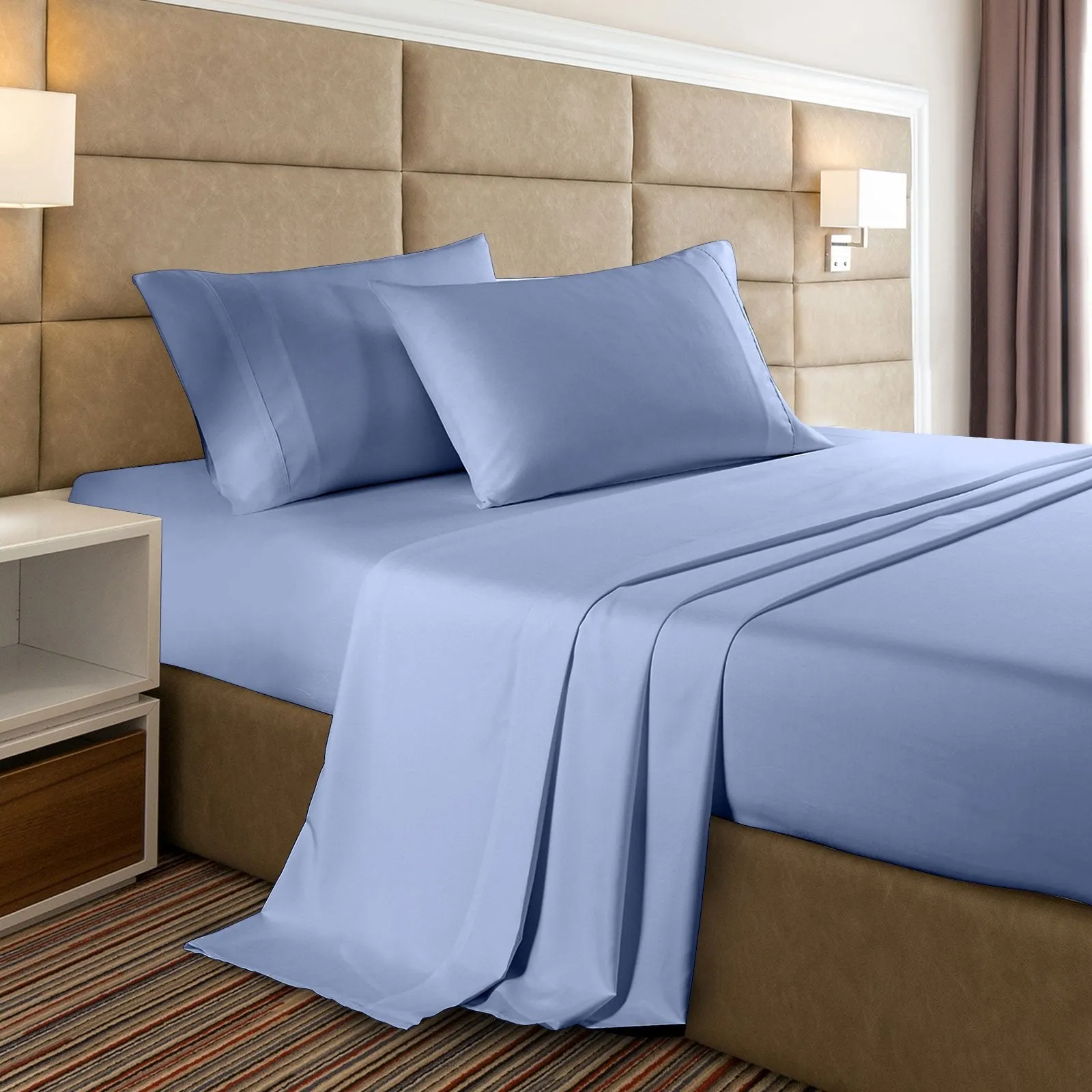 Casa Decor 2000 Thread Count Bamboo Cooling Sheet Set Ultra Soft Bedding Double Light Blue