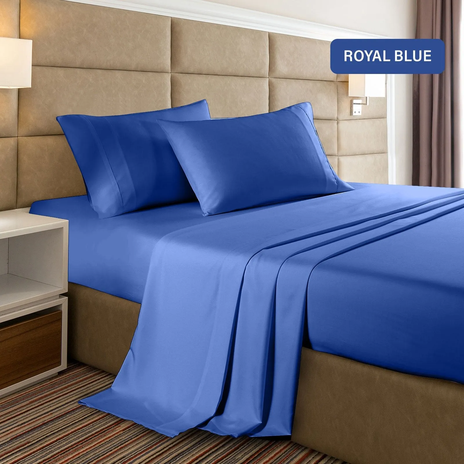 Casa Decor 2000 Thread Count Bamboo Cooling Sheet Set Ultra Soft Bedding Double Royal Blue