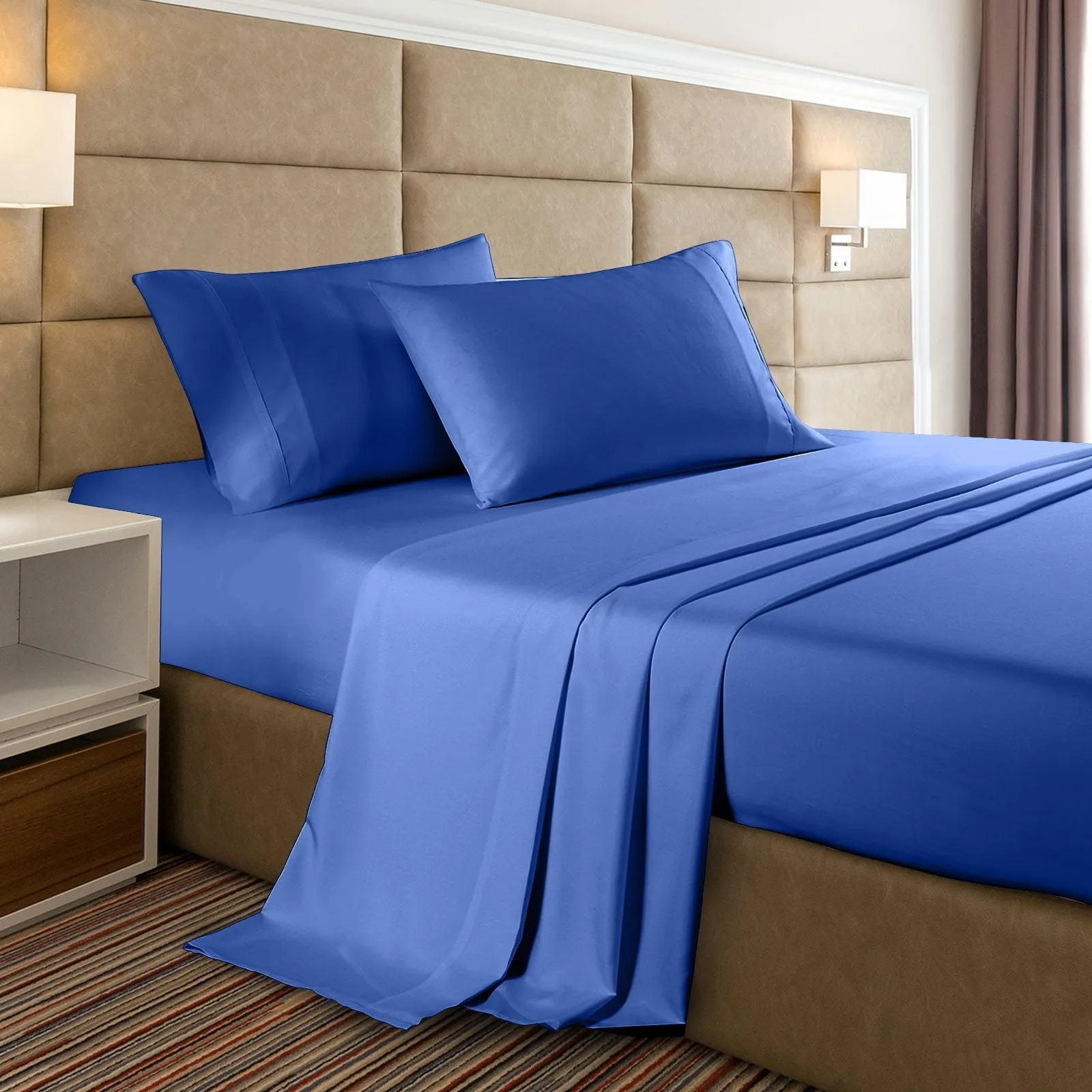 Casa Decor 2000 Thread Count Bamboo Cooling Sheet Set Ultra Soft Bedding Double Royal Blue