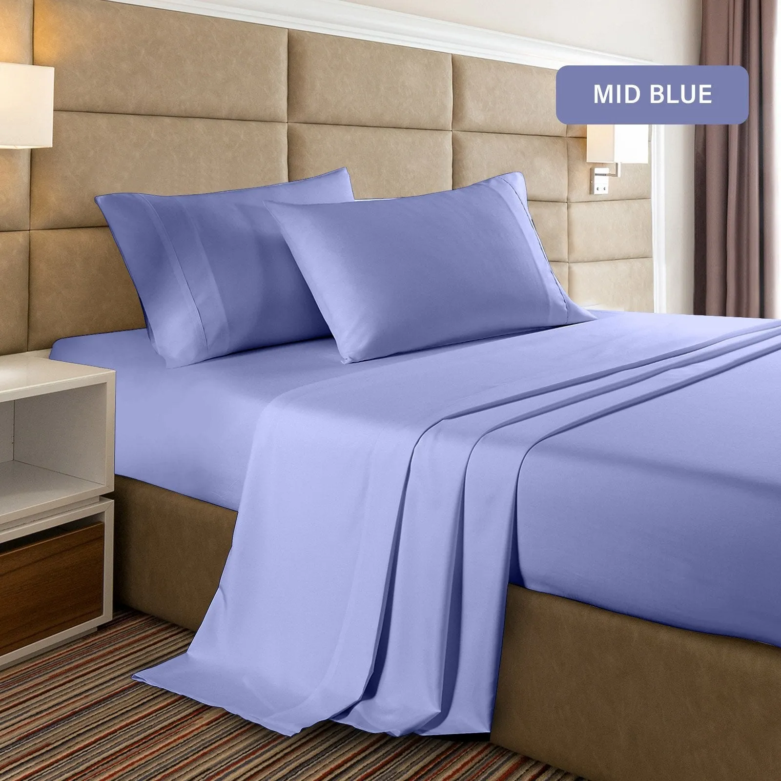 Casa Decor 2000 Thread Count Bamboo Cooling Sheet Set Ultra Soft Bedding Queen Mid Blue