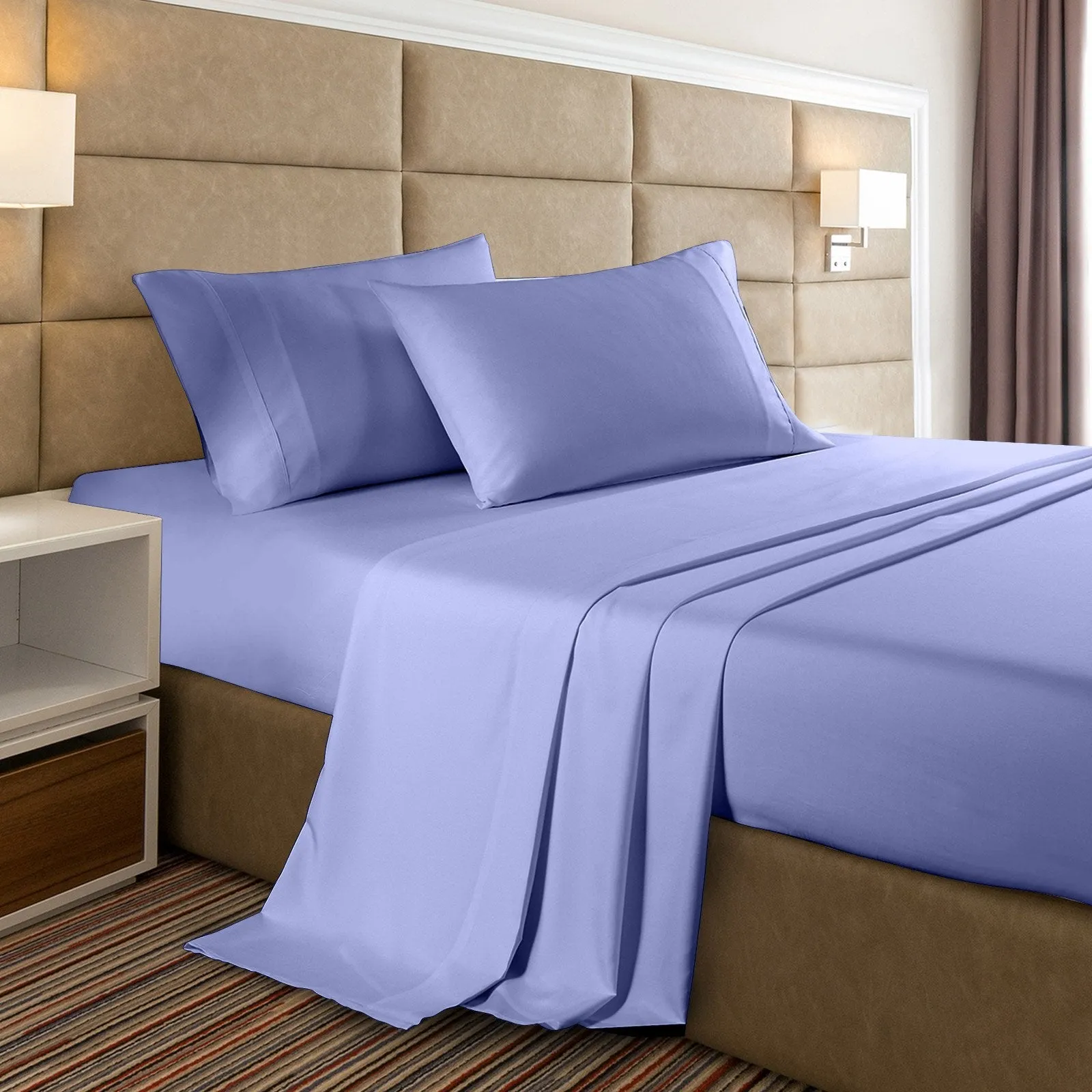 Casa Decor 2000 Thread Count Bamboo Cooling Sheet Set Ultra Soft Bedding Queen Mid Blue