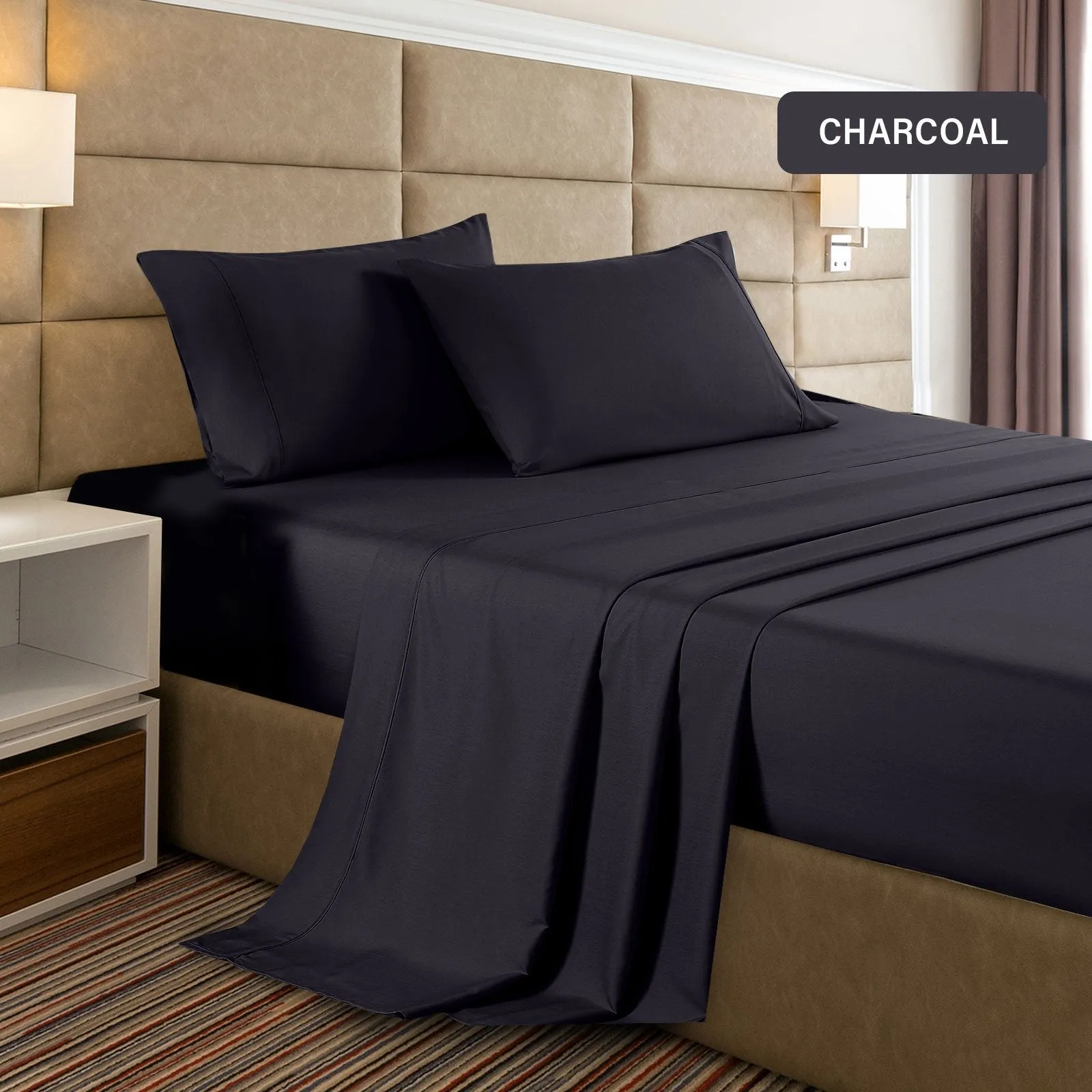 Casa Decor 2000 Thread Count Bamboo Cooling Sheet Set Ultra Soft Bedding Single Charcoal