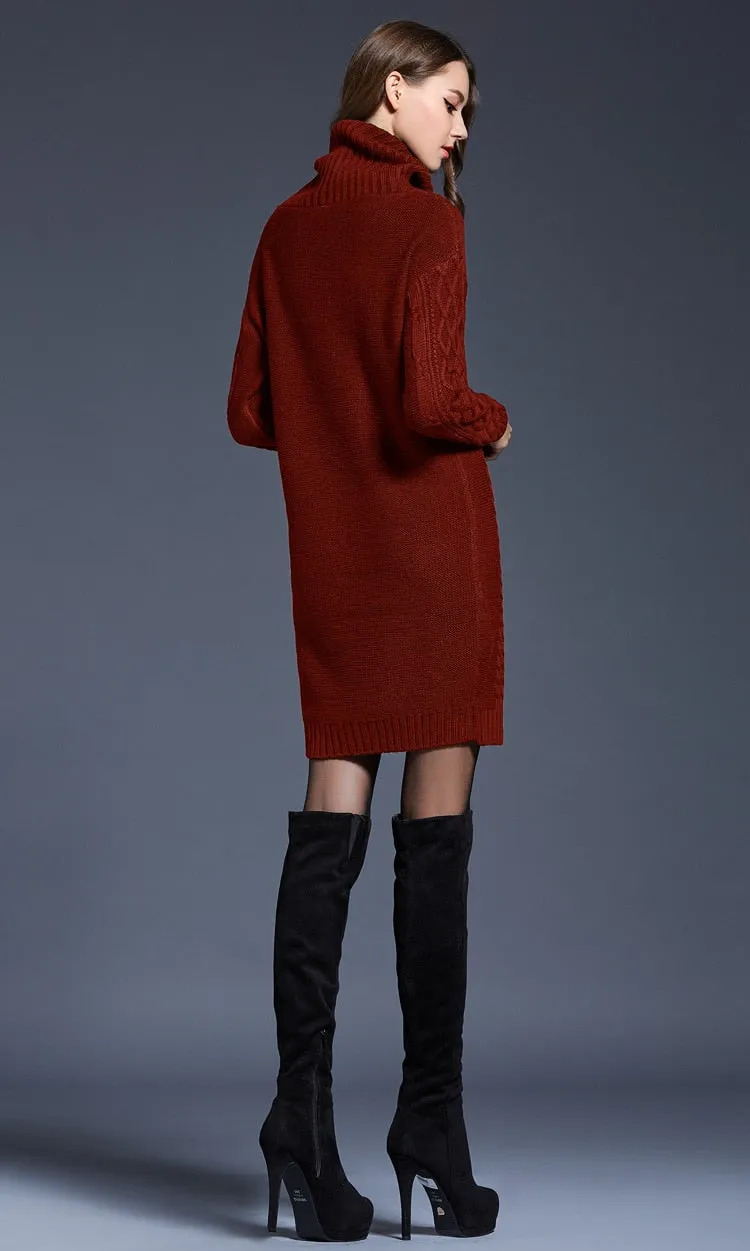 Casual Stylish Women's Long Sleeve Turtleneck Knit Wool Dress For Winter