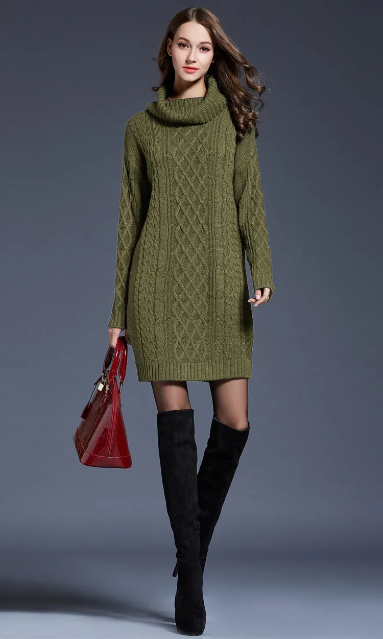 Casual Stylish Women's Long Sleeve Turtleneck Knit Wool Dress For Winter