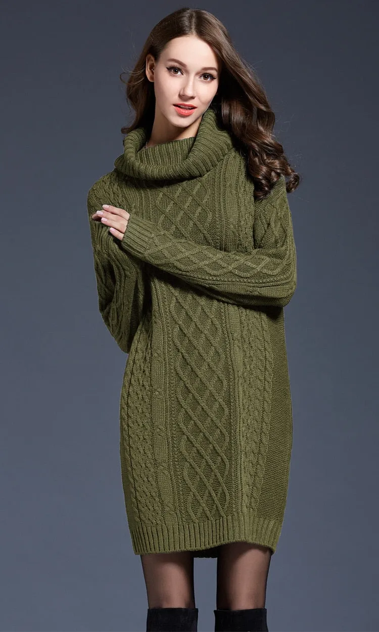 Casual Stylish Women's Long Sleeve Turtleneck Knit Wool Dress For Winter