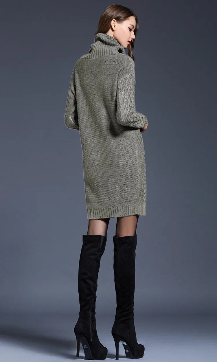 Casual Stylish Women's Long Sleeve Turtleneck Knit Wool Dress For Winter