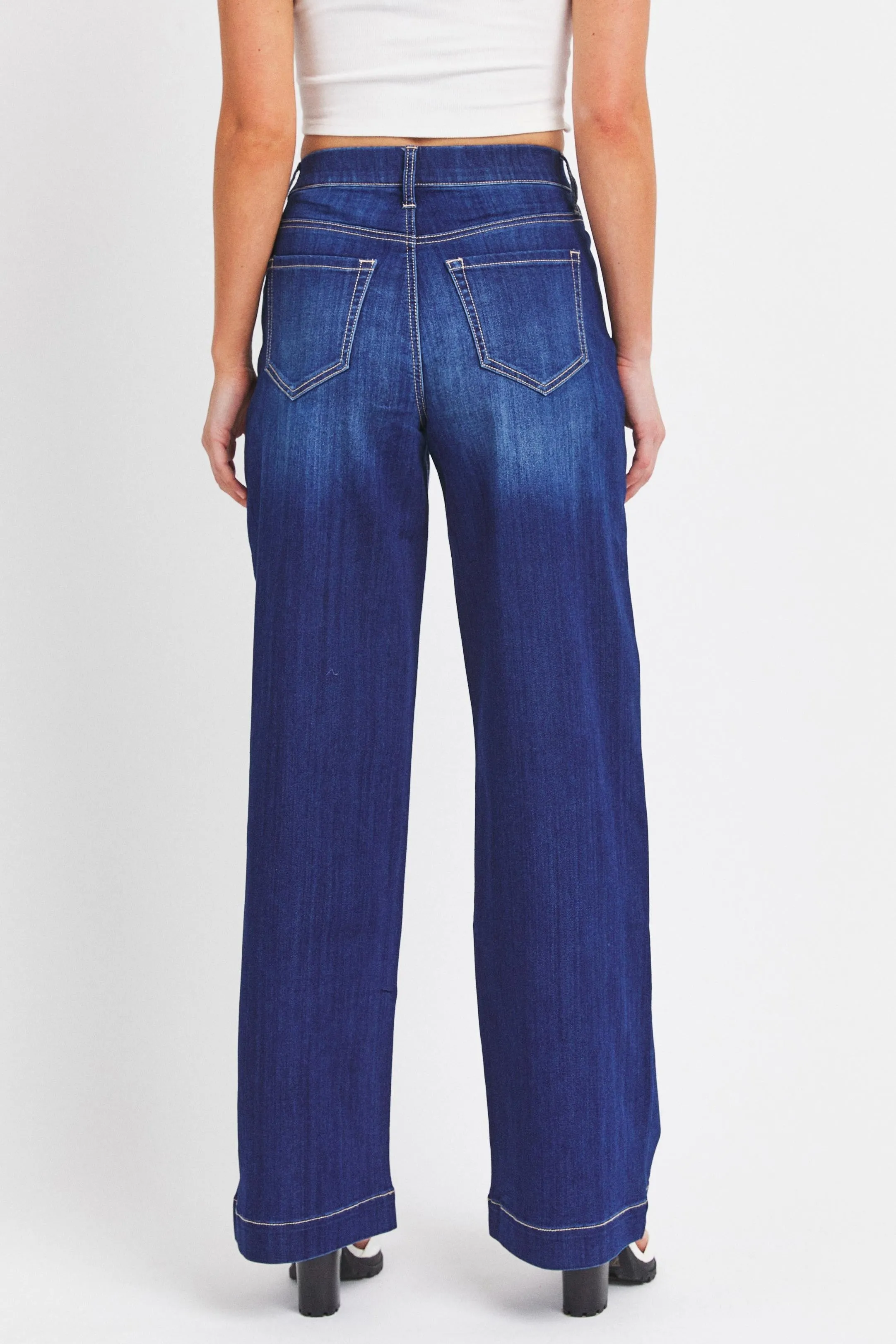 Cello Jeans High Rise Pull on Wide Leg Jeans in Dark Denim