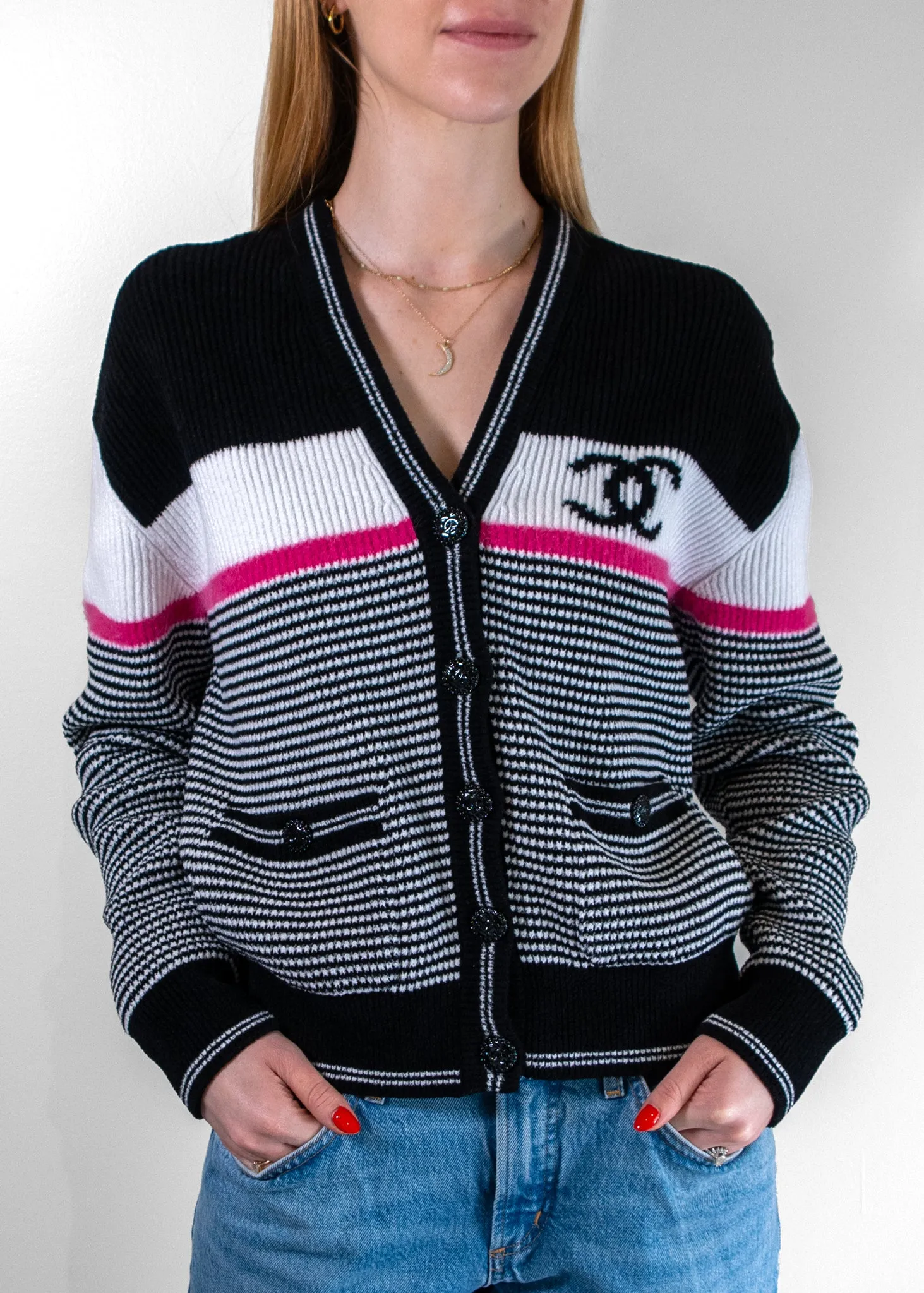 Chanel Striped Cashmere Cardigan