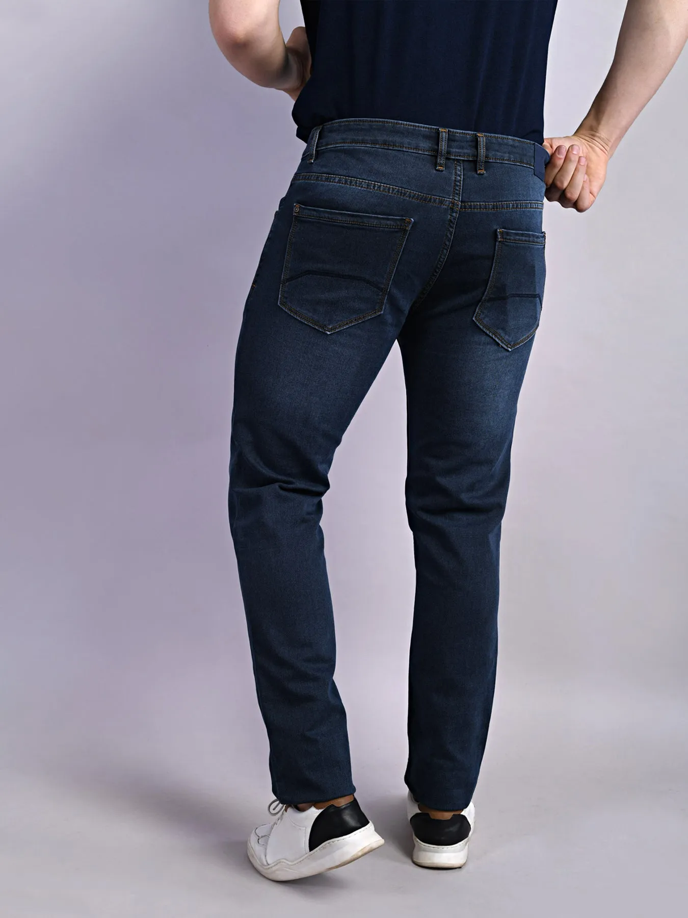 Cotton Stretch Midnight Plain Narrow Fit Flat Front Casual Jeans