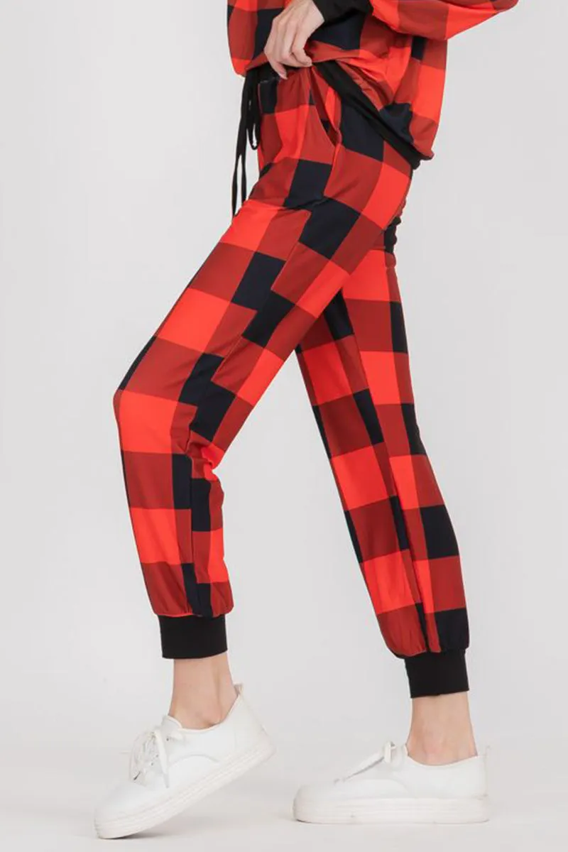 Cozy Christmas Plaid Printed Joggers