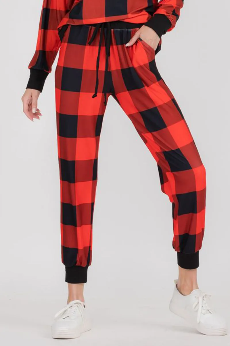 Cozy Christmas Plaid Printed Joggers