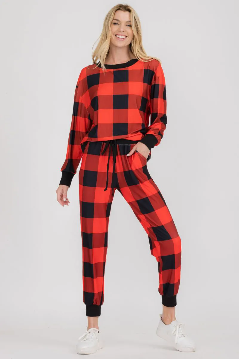 Cozy Christmas Plaid Printed Joggers