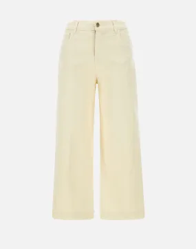 Cream Stretch Denim Wide Leg Jeans