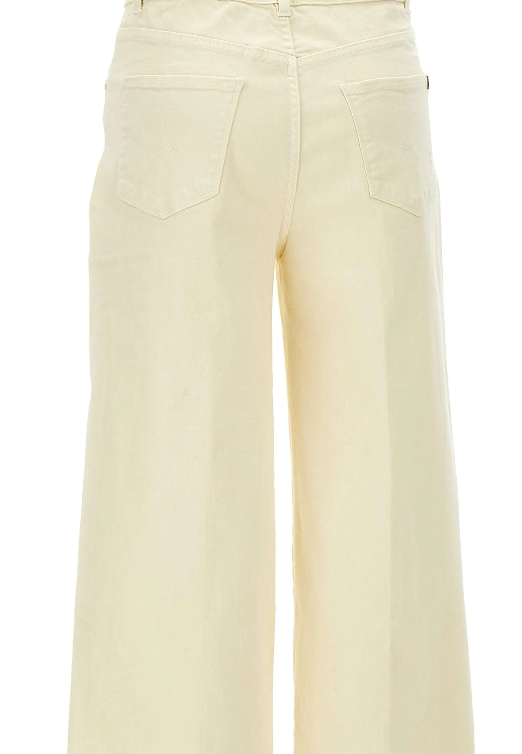 Cream Stretch Denim Wide Leg Jeans