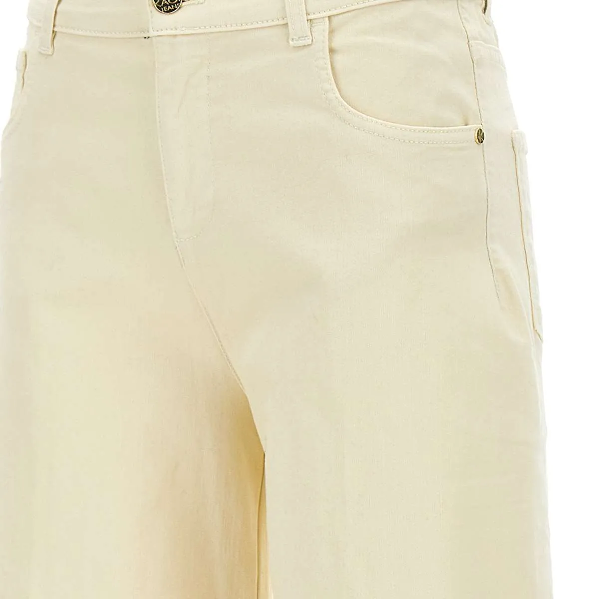 Cream Stretch Denim Wide Leg Jeans