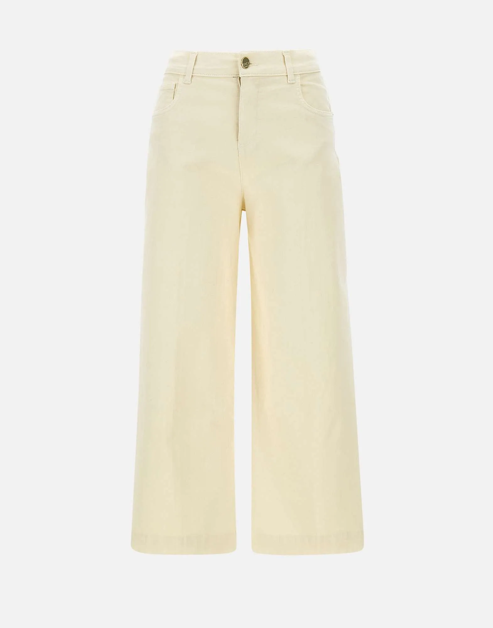 Cream Stretch Denim Wide Leg Jeans