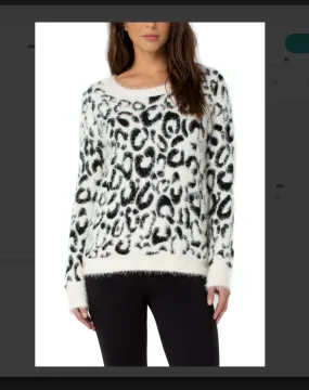 Crew Neck Leopard Eyelash Jacquard Sweater