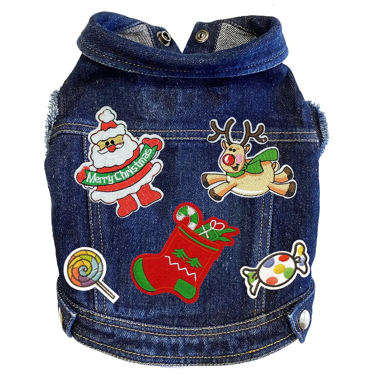 Custom Christmas Denim Dog Jacket Reindeer