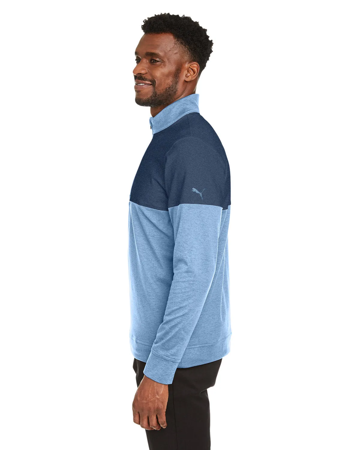 Custom Puma Men's Cloudspun Warm Up Quarter-Zip, Blue Bell Dark Denim