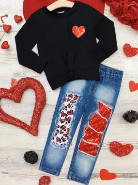 Cutie Pie Sparkle Patched Jeans Set