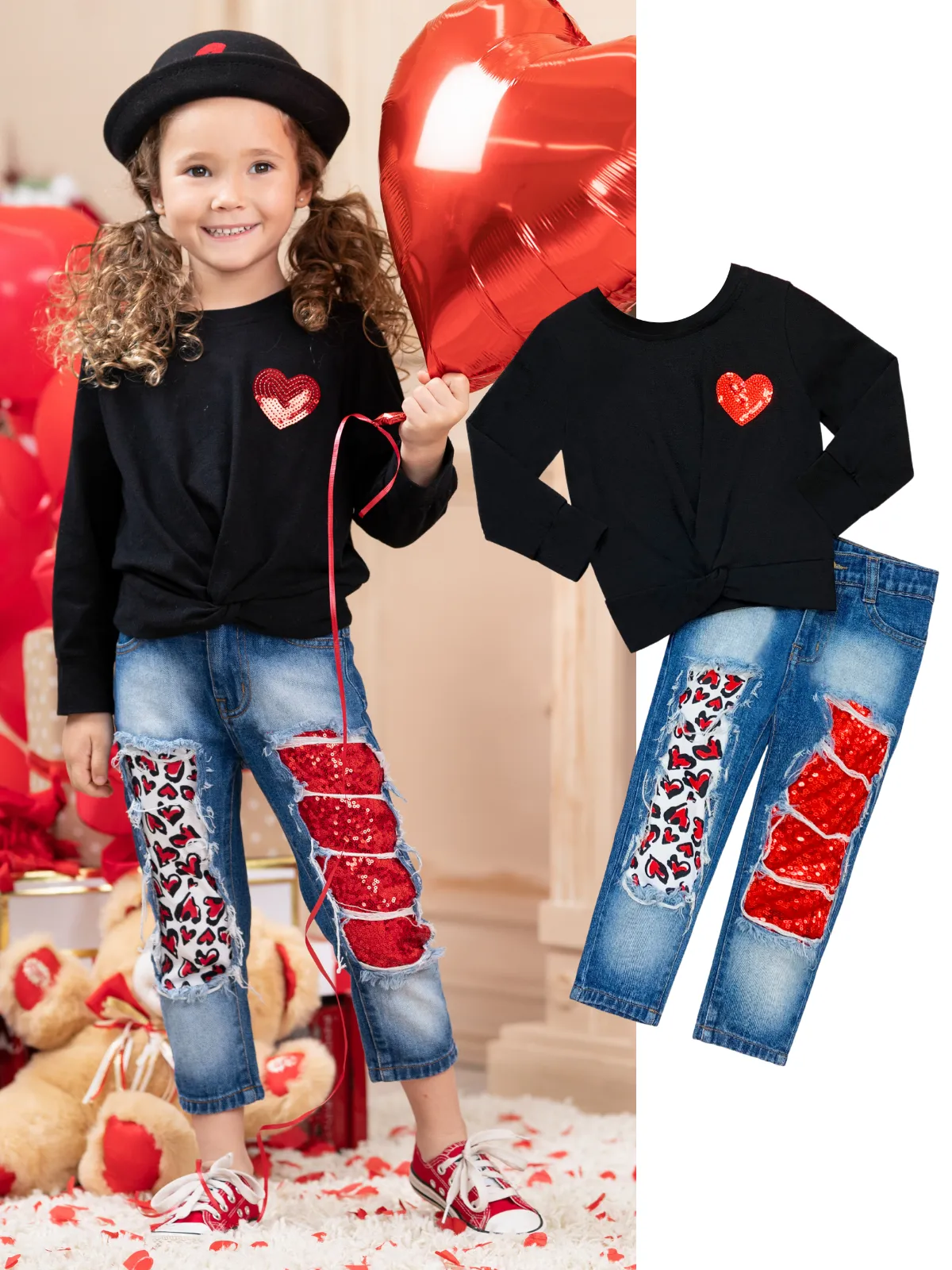 Cutie Pie Sparkle Patched Jeans Set