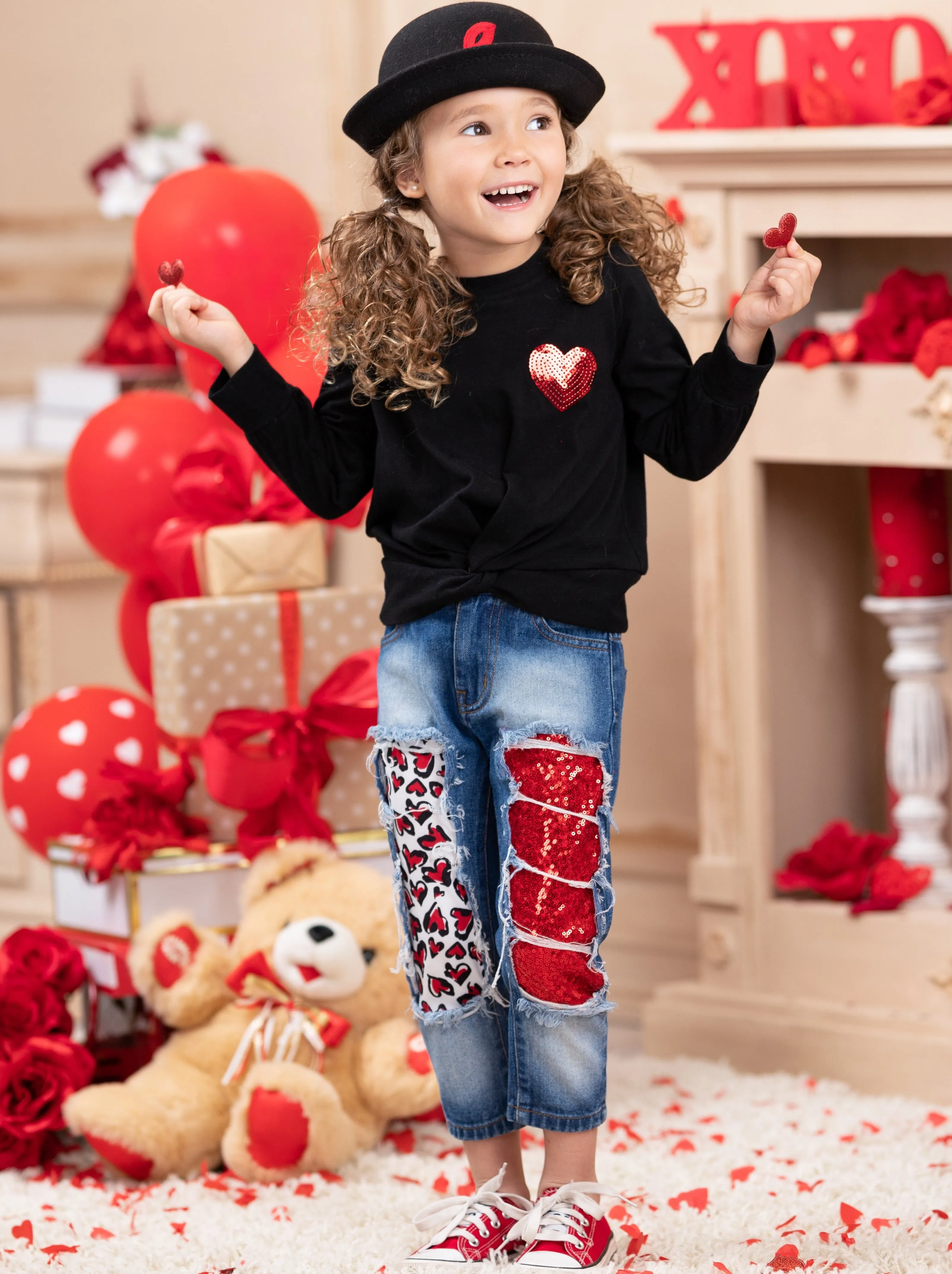 Cutie Pie Sparkle Patched Jeans Set