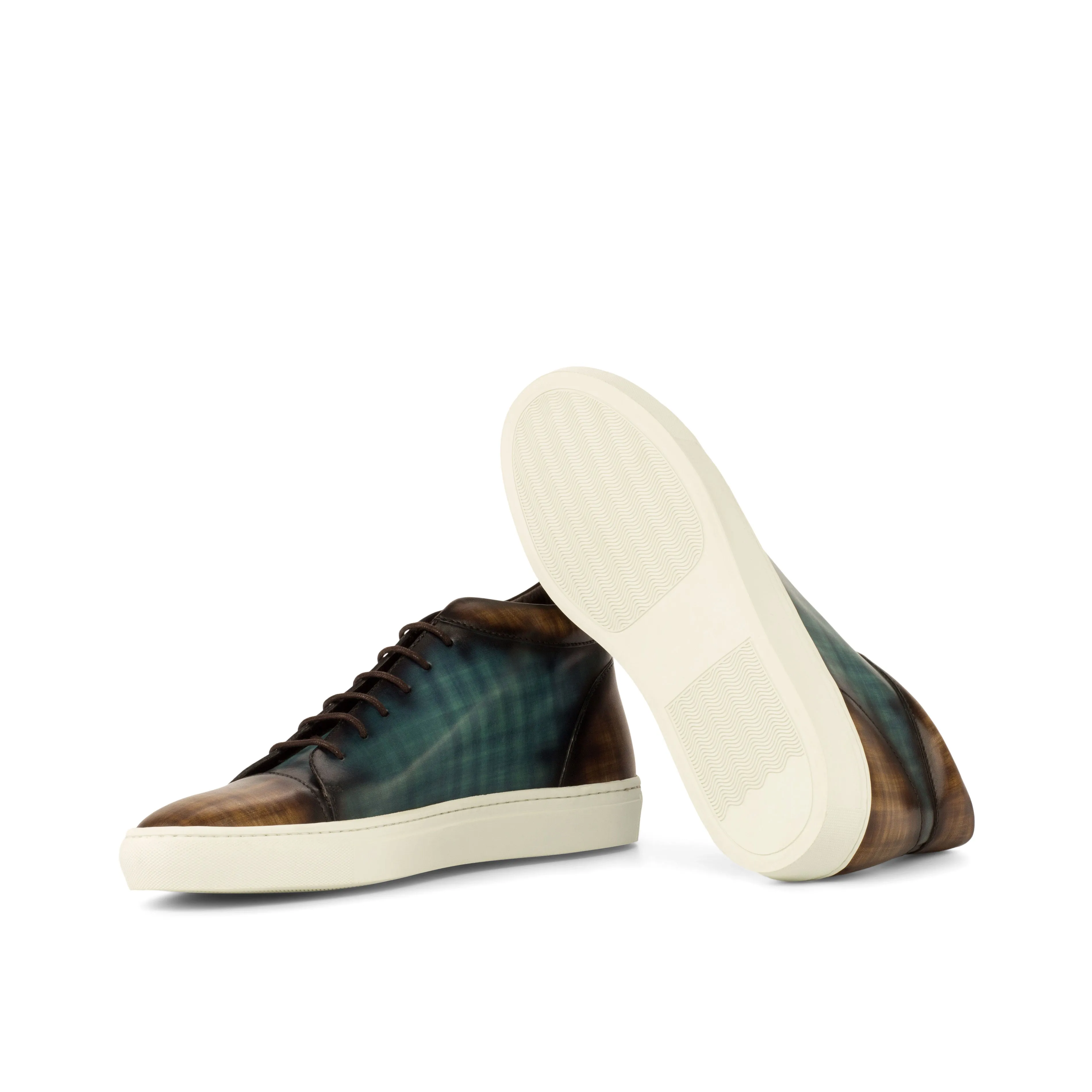 DapperFam Cassian in Denim / Brown Men's Italian Leather High Top