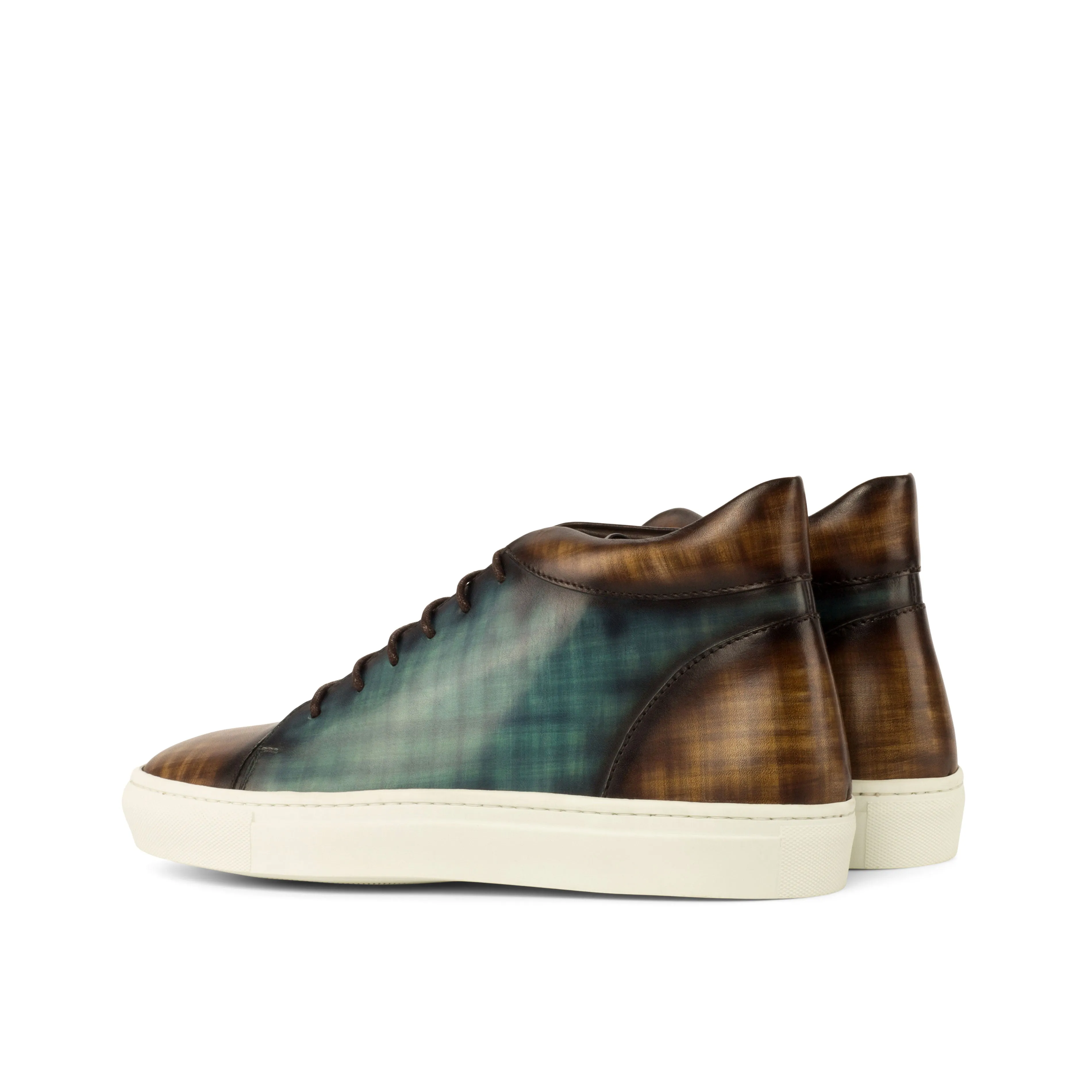 DapperFam Cassian in Denim / Brown Men's Italian Leather High Top