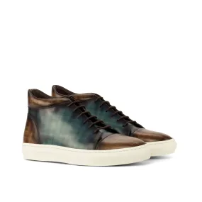 DapperFam Cassian in Denim / Brown Men's Italian Leather High Top