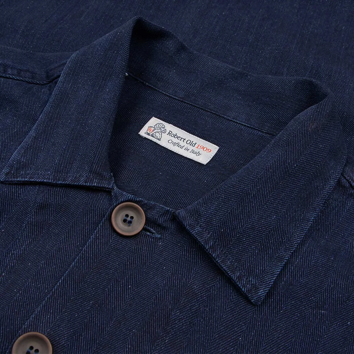 Dark Denim Herringbone Cotton Overshirt