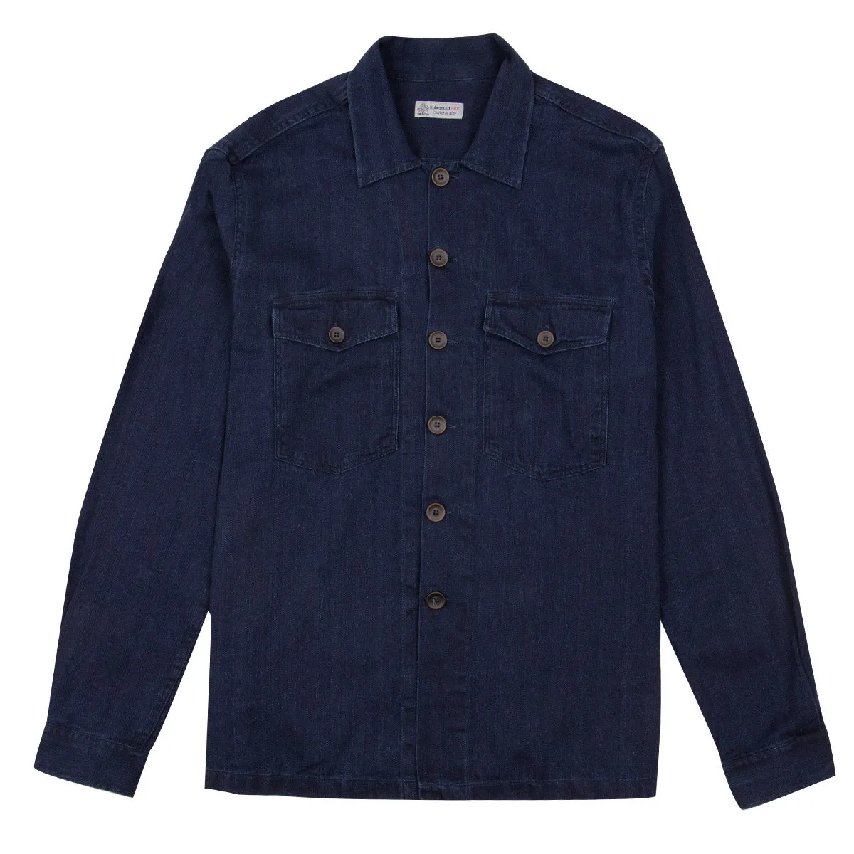 Dark Denim Herringbone Cotton Overshirt