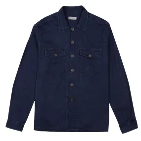 Dark Denim Herringbone Cotton Overshirt