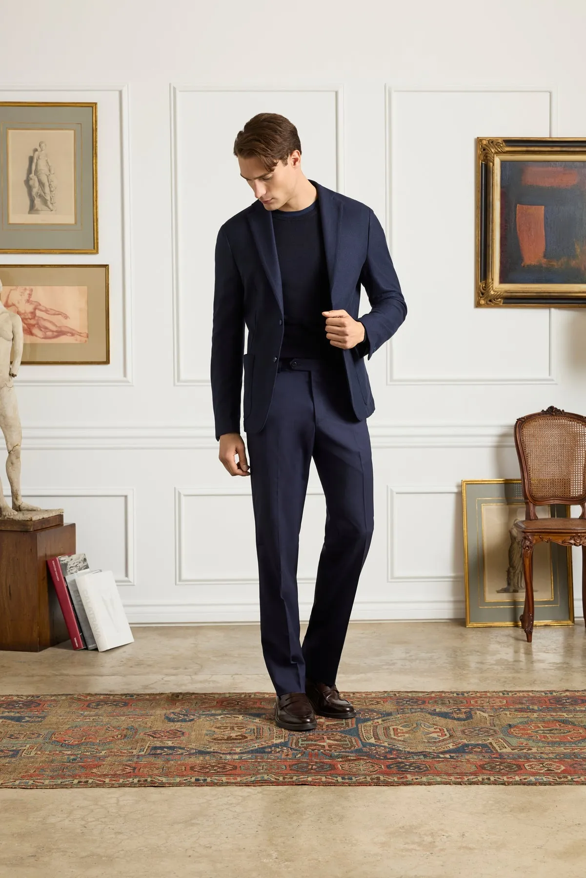 Devon Flat Front Super 110s Wool Serge Trouser in Midnight (Modern Full Fit) by Zanella