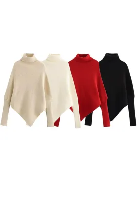 'Devon' High-Neck Knit Sweater with Irregular Hem