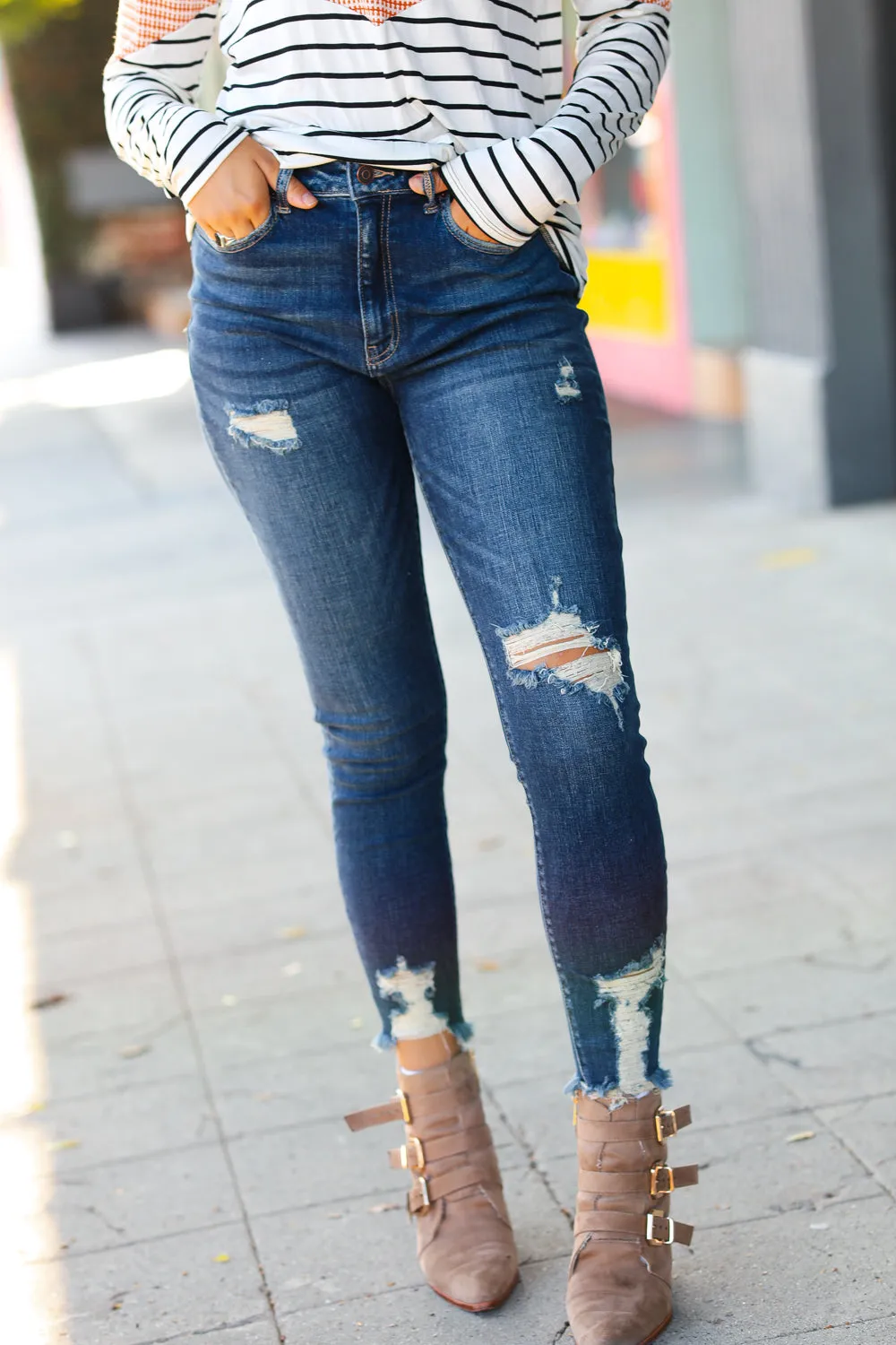 Distressed Denim High Rise Skinny Ankle Jeans