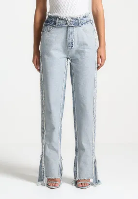 Distressed Mom Jeans - Mid Blue