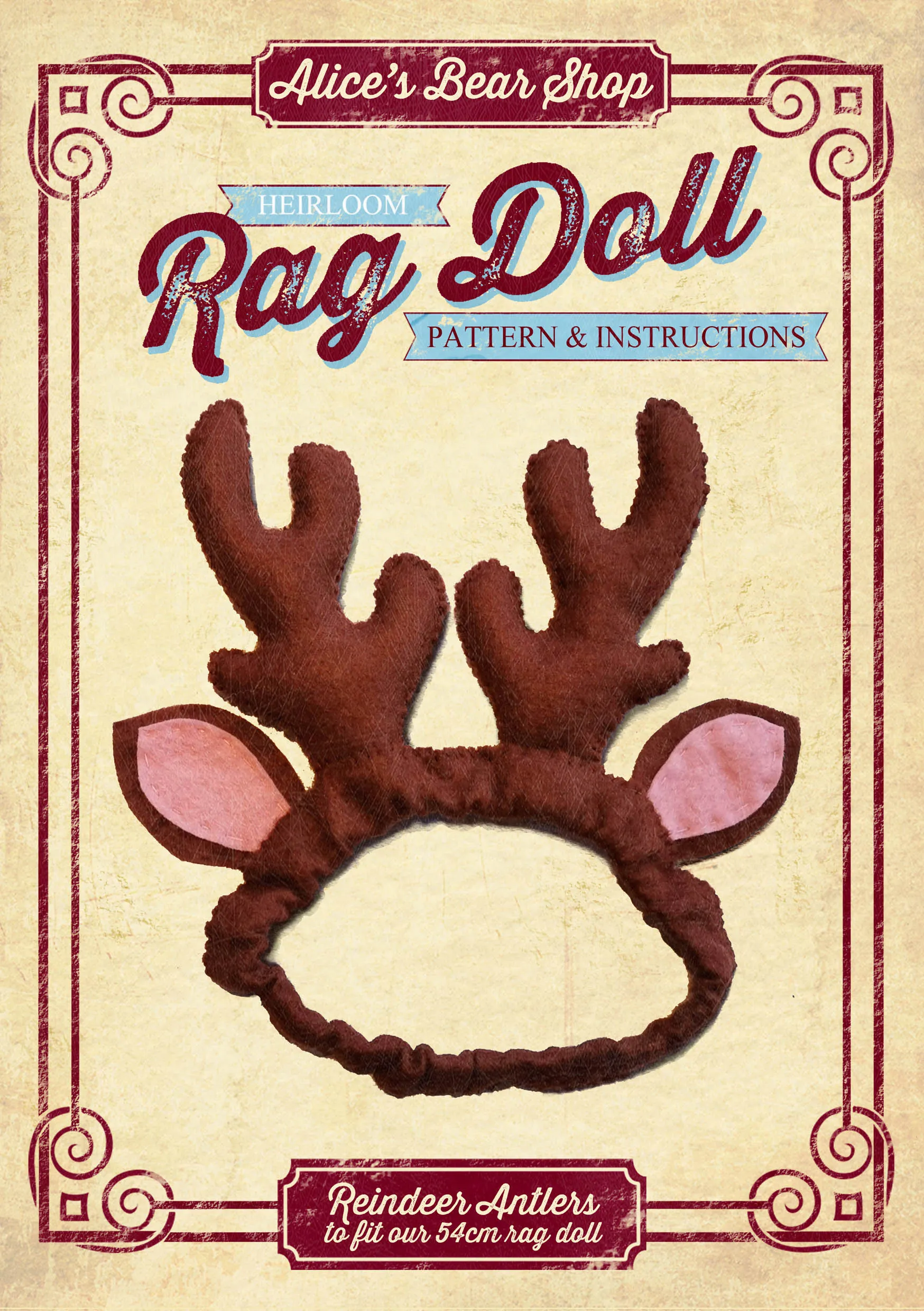 *DOWNLOAD* Sewing a Rag Doll Reindeer Antlers - A4 Pattern and Instructions - to fit our 54cm Rag Doll