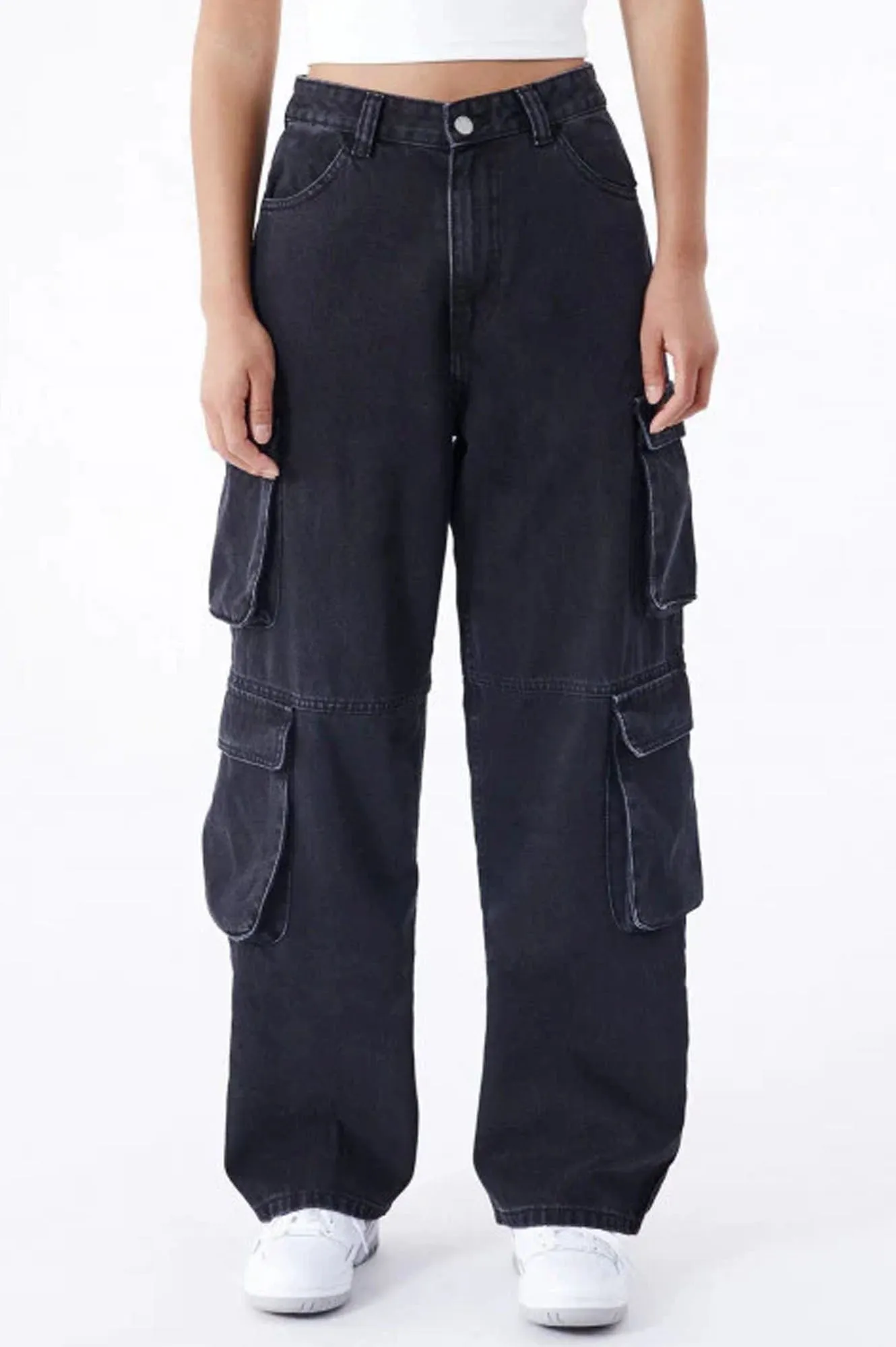 Dr Denim Donna Black Used Multi Cargo Jeans